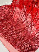 Red Fashion Design - Beaded Fabric Embroidered Sequins And Beads Fabric By Yard