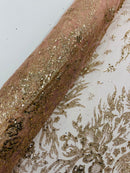 Rose Gold Glitter Mesh Lace Fabric Prom/Dress By The Yard