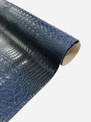 Navy Blue Faux Crocodile Vinyl Leather Upholstery Fabric By The Yard, Big 3D Crocodile Vinyl Fabric