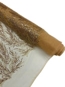 Skin Rose Gold Beaded Fabric by the yard, Bridal beaded, Damask Pattern With Beads and Sequin