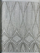 Silver Embroidery Beaded Fabric by Yard