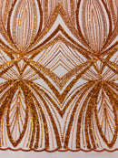 Rust Orange Embroidery Beaded Fabric By The Yard