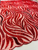 Red Fashion Design - Beaded Fabric Embroidered Sequins And Beads Fabric By Yard