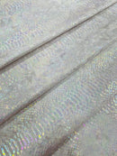 White Iridescent Illusion Anaconda Foil Printed On Stretch Velvet - Sold By The Yard