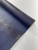Navy Ostrich Gator Embossed Vinyl Fabric By The Yard, Crocodile Ostrich Vinyl Leather Upholstery