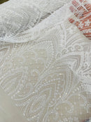 White Fashion Design - Beaded Fabric Embroidered Sequins And Beads Fabric By Yard (Copy)