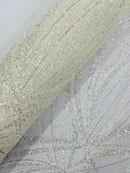 Ivory Embroidery Beaded Fabric by Yard