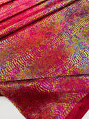 Burgundy Iridescent Illusion Anaconda Foil Printed On Stretch Velvet - Sold By The Yard