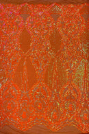 Iridescent Sequins Fabric - Damask Sequin Design on 4 Way Stretch Fabric By Yard