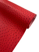 Red Ostrich Faux Leather Upholstery By The Yard, Ostrich Embossed Vinyl Leather 54" Wide