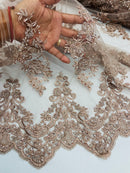 Beaded Fabric Sold By The Yard, Floral Beads and Sequins Embroidered on a Mesh