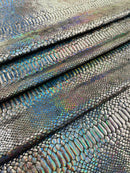 Black Iridescent Illusion Anaconda Foil Printed On Stretch Velvet - Sold By The Yard