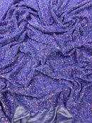 Lilac Iridescent Sequin Fabric: Lavender Stretch Velvet (58/60" Wide)