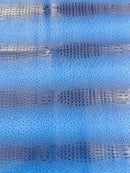 Royal Blue Ostrich Gator Embossed Vinyl Fabric By Yard, Crocodile Ostrich Vinyl Leather Upholstery