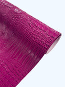 Magenta Faux Crocodile Vinyl Leather Upholstery Fabric By The Yard, Big 3D Crocodile Vinyl Fabric