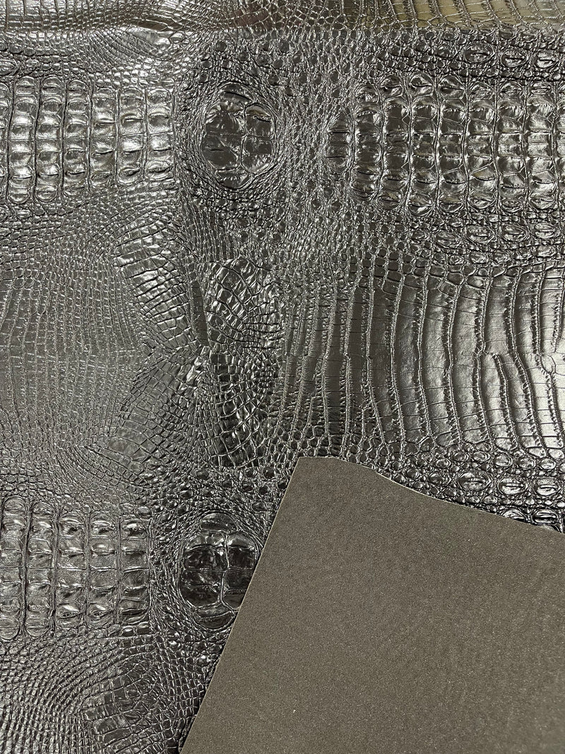 Black Faux Crocodile Vinyl Leather Upholstery Fabric By The Yard, Big 3D Crocodile Vinyl Fabric