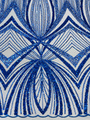 Royal Blue Embroidery Beaded Fabric By The Yard