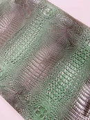 Hunter Green Faux Crocodile Vinyl Leather Upholstery Fabric By The Yard, Big 3D Crocodile Vinyl Fabric