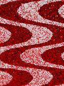 Wavy Line Design Velvet Sequins - Velvet Sequins Fabric 2 Way Stretch 58"- 60" By Yard