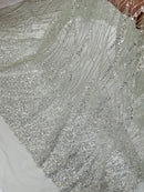 Beaded Embroidered Fabric - Silver - Embroidered Pattern Fabric By Yard