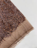 Brown Beaded Fabric by the yard, Bridal beaded, Damask Pattern With Beads and Sequin