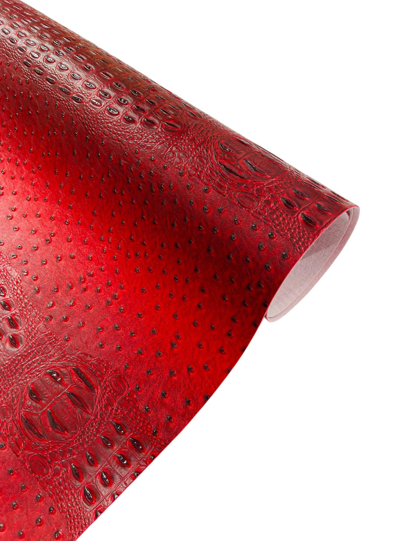 Red Ostrich Gator Embossed Vinyl Fabric By Yard, Crocodile Ostrich Vinyl Leather Upholstery