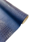 Navy Ostrich Gator Embossed Vinyl Fabric By The Yard, Crocodile Ostrich Vinyl Leather Upholstery