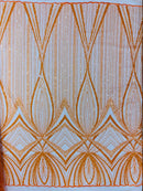 Orange Embroidery Beaded Fabric By The Yard
