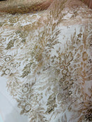 Rose Gold Glitter Mesh Lace Fabric Prom/Dress By The Yard