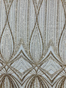 Champagne Embroidery Beaded Fabric by Yard, Sequin on a Mesh with Floral Lace