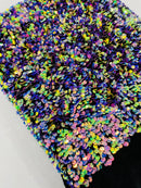 Multi Color Iridescent Sequin Fabric: Black Stretch Velvet (58/60" Wide)