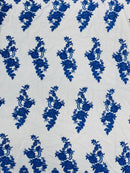 Royal Blue Beaded Fabric - Floral Beads and Sequins Embroidered on a Mesh Sold By Yard