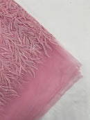 Pink Beaded Fabric by the yard, Bridal beaded, Damask Pattern With Beads and Sequin (Copy)