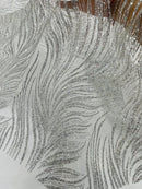 Silver Glitter Fabric - Wave Design Lace Mesh Fabric By Yard