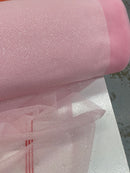 Pink Glitter Lace Mesh Fabric - Shimmer Glitter Dot Design on Mesh Lace By Yard
