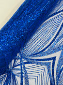 Royal Blue Embroidery Beaded Fabric By The Yard