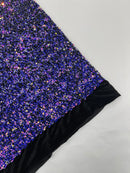 Purple Iridescent Sequin Fabric: Black Stretch Velvet (58/60" Wide)