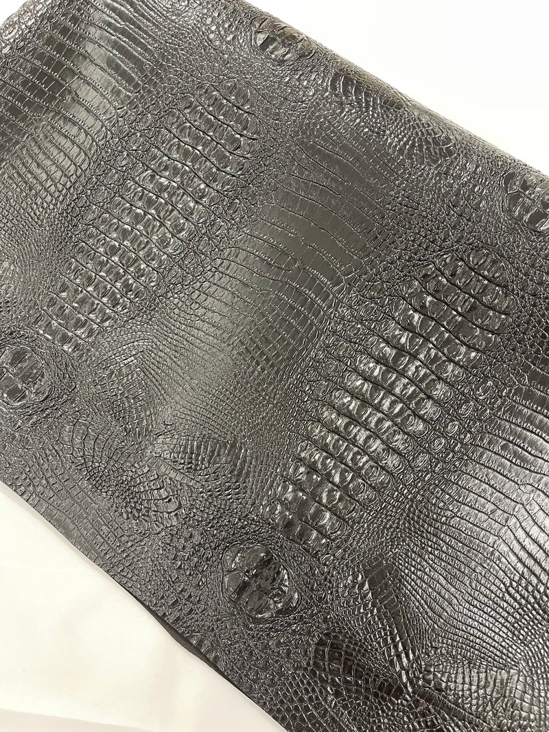 Black Faux Crocodile Vinyl Leather Upholstery Fabric By The Yard, Big 3D Crocodile Vinyl Fabric