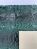 Hunter Green Faux Crocodile Vinyl Leather Upholstery Fabric By The Yard, Big 3D Crocodile Vinyl Fabric