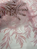 Pink Beaded Fabric by the yard, Bridal beaded, Damask Pattern With Beads and Sequin (Copy)