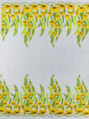 Yellow Sunflower Lace 3D Fabric - White Mesh Sunflower Lace Design Sold By Yard