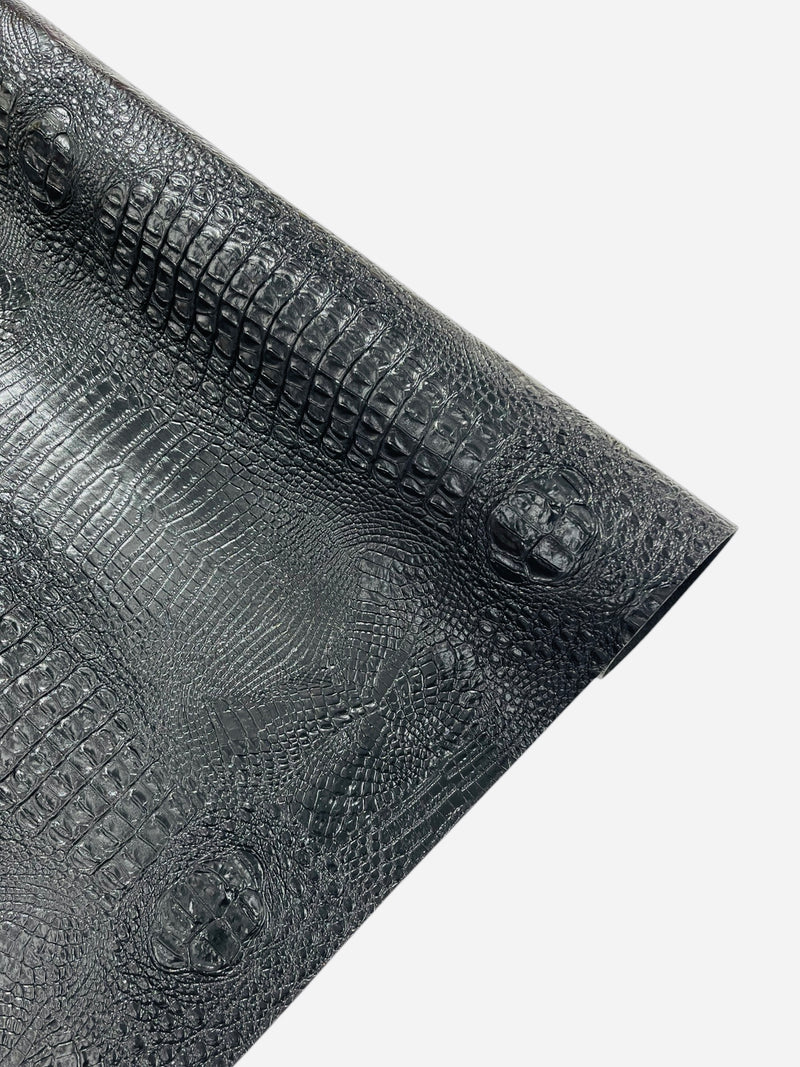 Black Faux Crocodile Vinyl Leather Upholstery Fabric By The Yard, Big 3D Crocodile Vinyl Fabric