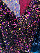 58/60" Velvet Sequins Stretch Fabric - Iridescent Purple on Black - Velvet Sequins 2 Way Stretch Sold By Yard