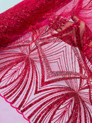 Fuchsia Embroidery Beaded Fabric By The Yard