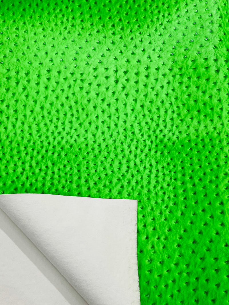 Neon Green Ostrich Faux Leather Upholstery By The Yard, Ostrich Embossed Vinyl Leather 54" Wide