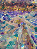 Pink Mesh/Clear Iridescent Jumbo Oval Sequins Fabric - Clear  Iridescent Oval Shape Teardrop Sequins Fabric By Yard