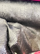 Anaconda Foil Velvet - Matte Black - Shiny Foil Velvet Anaconda Snake Print Fabric Sold By The Yard