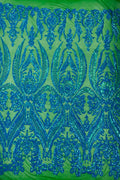 Iridescent Sequins Fabric - Big Damask Sequin Design on 4 Way Stretch Fabric By Yard