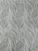 Silver Glitter Fabric - Wave Design Lace Mesh Fabric By Yard