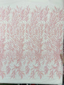 Pink Beaded Fabric by the yard, Bridal beaded, Damask Pattern With Beads and Sequin (Copy)